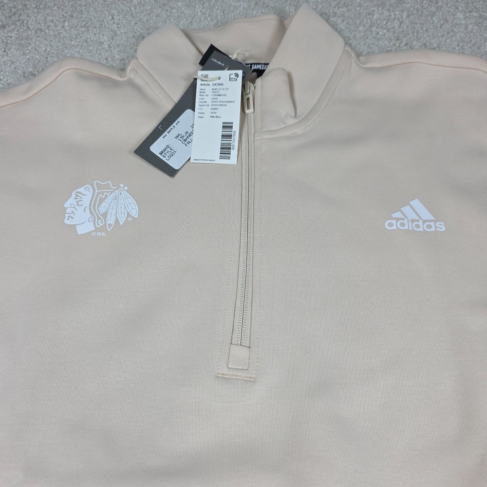 Adidas Chicago Blackhawks 1/2 Zip Pullover Mens Medium Linen Beige DX7655 Sample